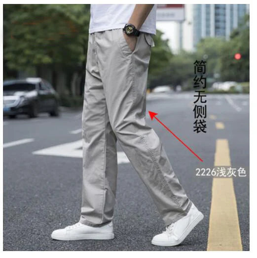 Summer Men's Green Pants Large Size Straight Fit Big Sizes Side Pockets Wide Leg Cotton Black Cargo Pants