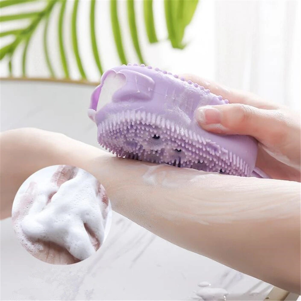 Silicone Body Scrubber Shower Exfoliating Scrub Sponge Bubble Bath Brush Massager Skin Cleaner