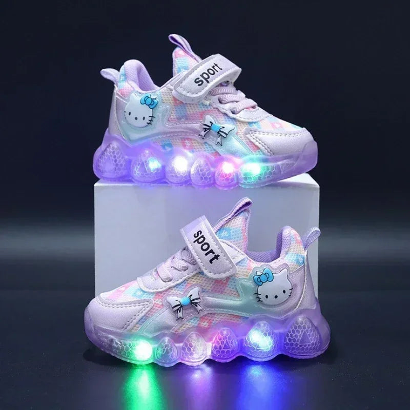 Cute Hello Kitty Casual Shoes for Baby Girl Children Led Light Sneakers Kids Shoes