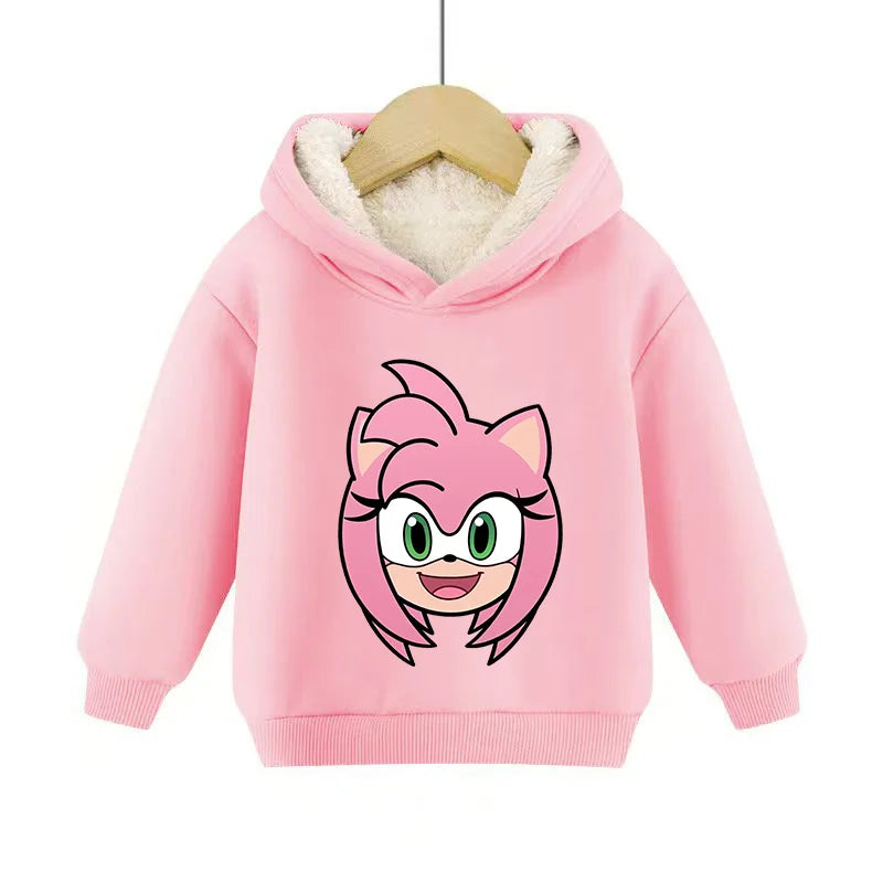 Sonics Hooded Pullover Pullover Sportswear Long-Sleeved Hoodies Winter Hoody Sweatshirts Solid Plus Fleece Elasticity Casual Kid