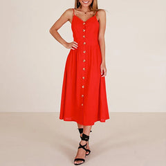 Midi Dress Medium Length Vesido Beach Feminino Red Party Dresses