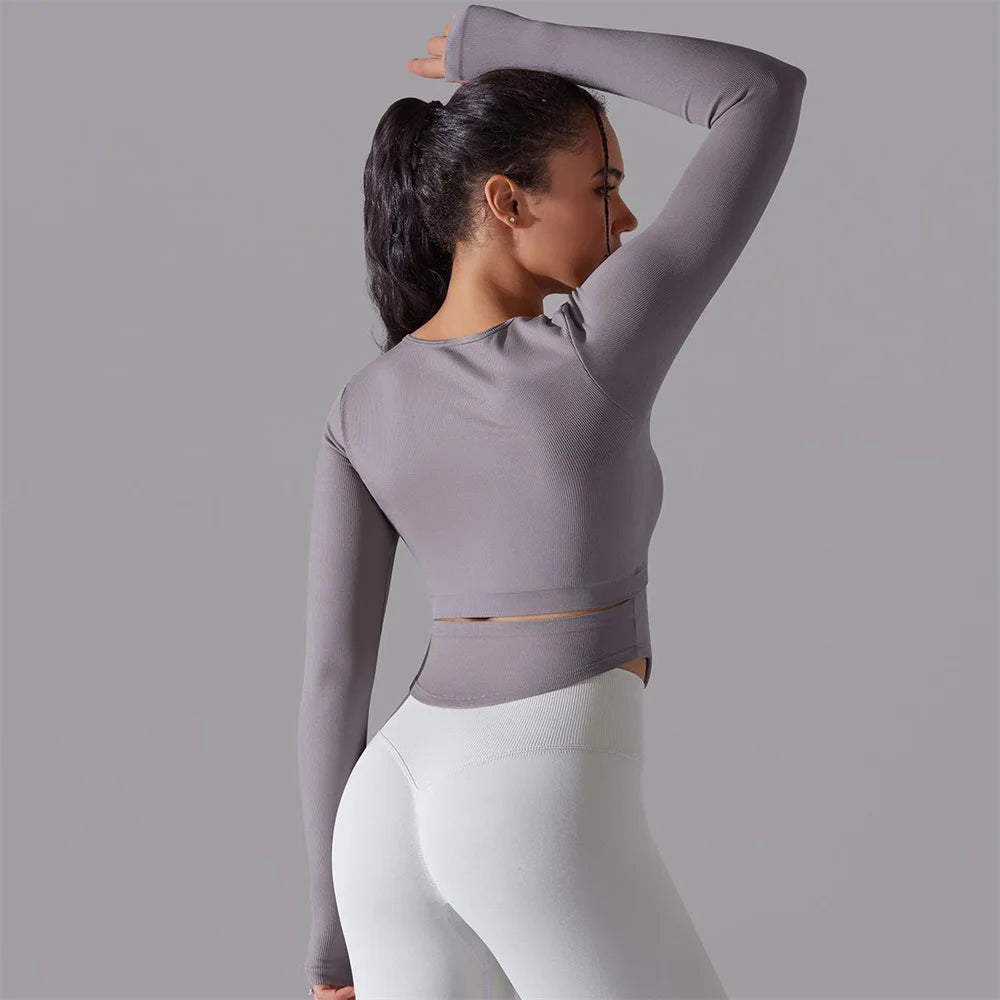 Seamless Yoga Shirts Sports Top Long Sleeve Gym Clothing Running Workout Top