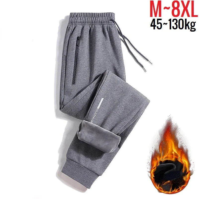 Men Sweatpants Fleece Warm Sports Joggers Pants Male Winter Sportswear Reflective Training Gray Trouser Big Plus