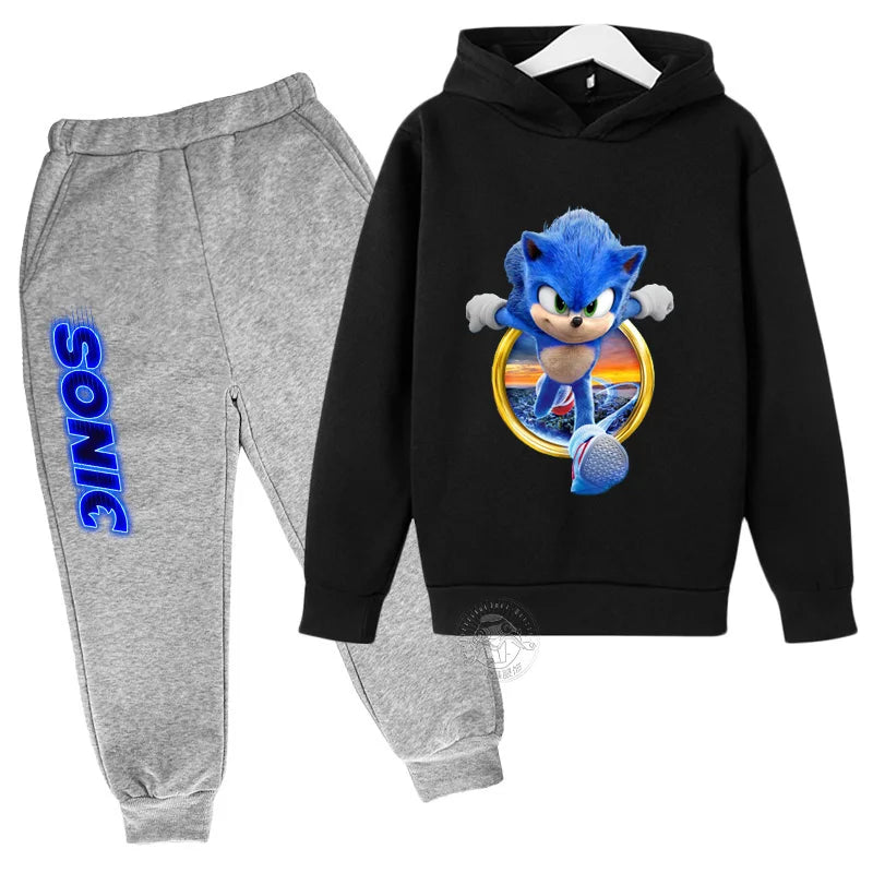 Boys Girls Clothing Casual Sonic- Hoodie Set Kids 2pcs Sets Spring Autumn Toddler Cartoon Hooded +pants Tracksuit Girls Clothes