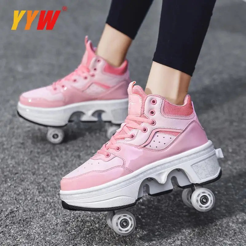 Portable Deformation Roller Skate Shoes Parkour Roller Shoes Sneakers