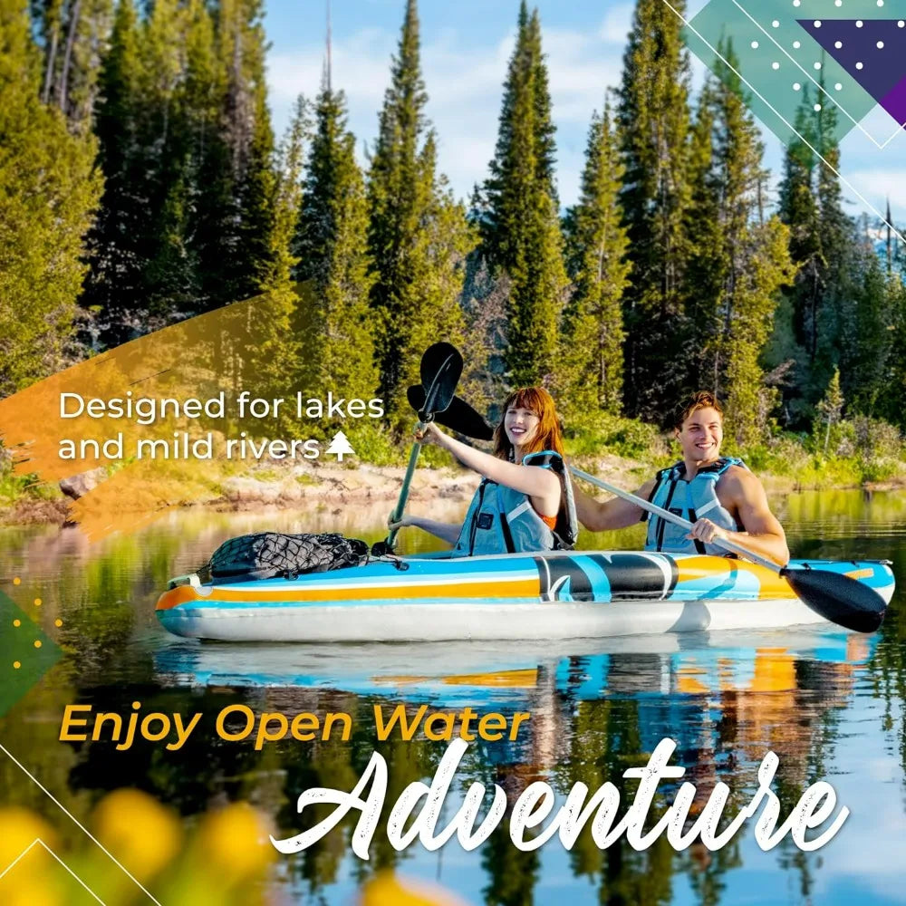 2-Person Inflatable Kayak with Aluminum Oars (136" x 33"), High Output Air Pump and Storage Bag, Double Tandem Kayak for Adults