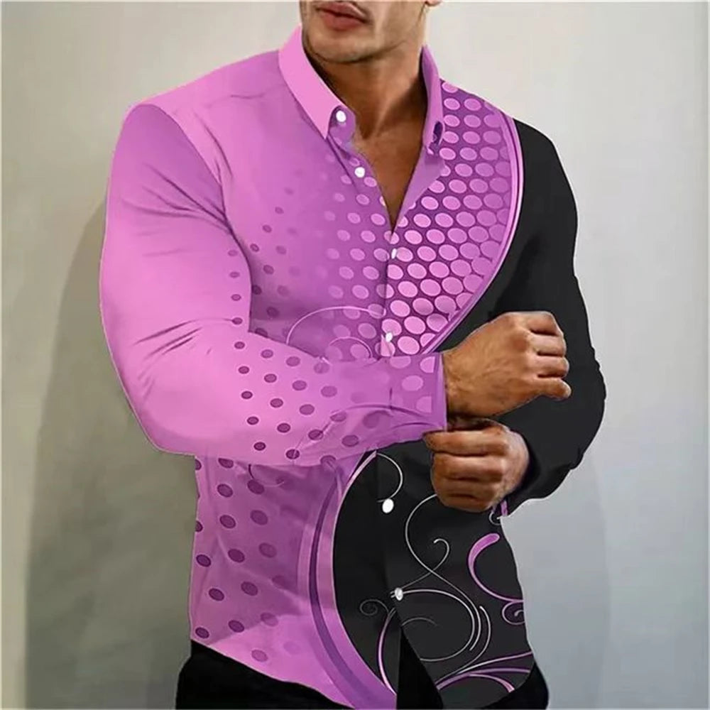 New Men's Shirt Summer Casual Party Multicolor Print Fashion Shirt Men's Long Sleeve Lapel