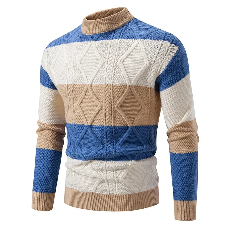 High Quality Men's New Autumn and Winter Casual Warm Color Block Sweater Knit Tops Man Clothes