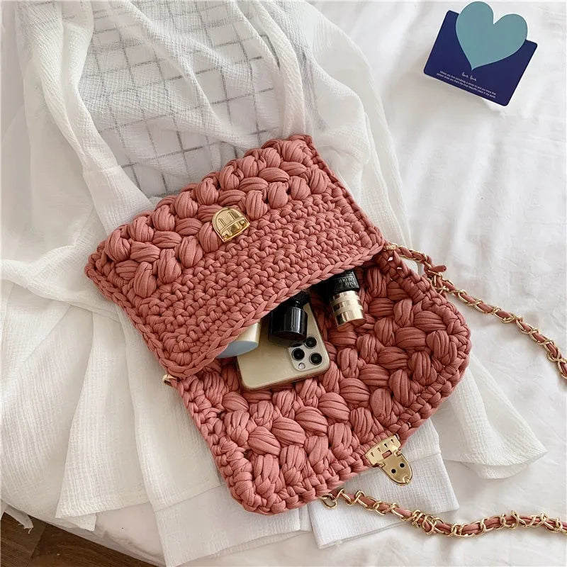 Handmade Woven Women's Crossbody Bags Thread Hook Knitted Shoulder Bag