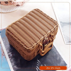 Retro PP Rattan Baskets Picnic Storage Basket Organization Storage