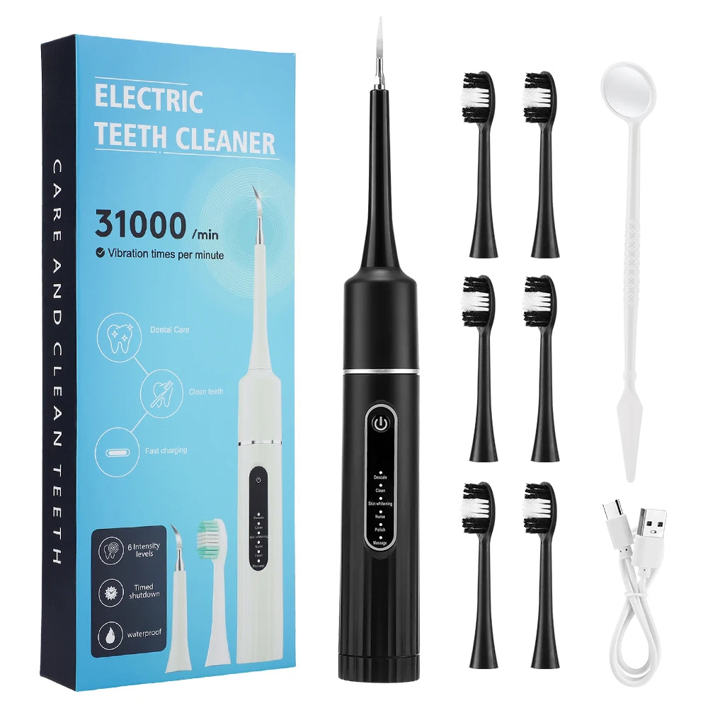 Electric Teeth Cleaner 6 Intensity Levels Portable Household Toothbrush Tartar Stains Dental Calculus Remover Teeth Whitening