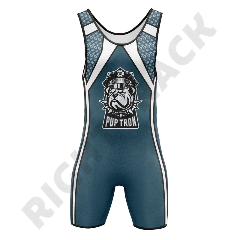 Men‘s Pup Tron Zipper Singlet RightTrack One-Piece Wrestling Powerlifting Sleeveless Gym Sport Fitness Clothing