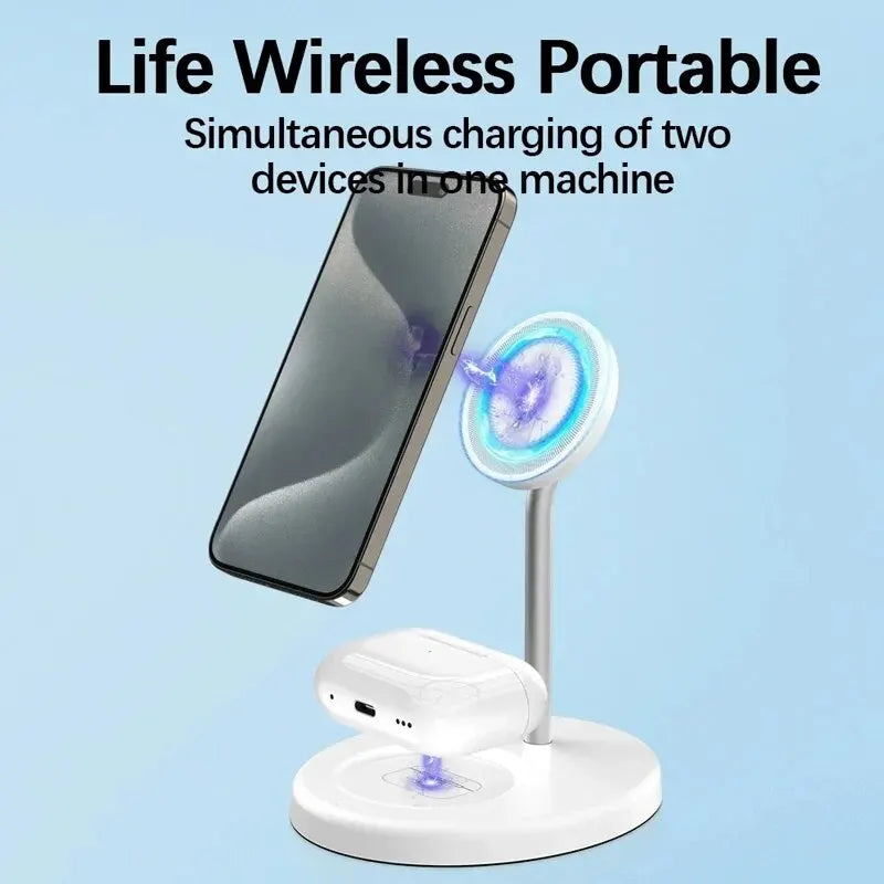 2 in 1 Magnetic Wireless Charger Stand Phone Charging Station Dock For iPhone 15 14 13 12 Pro Max AirPods Fast Chargers