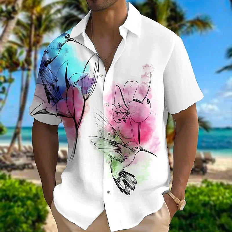 Spring And Autumn 3D Color Splash Parrot Print men's long-sleeved Shirt