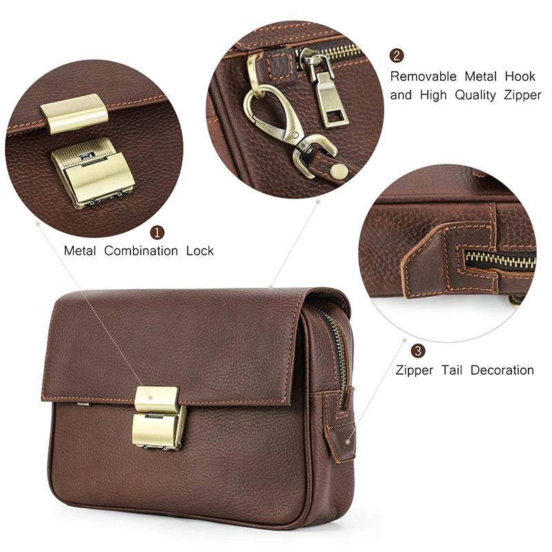 Contact's Men Clutch Password Lock Design Bag Genuine Leather Clutch Wallet Long Purse for iPad