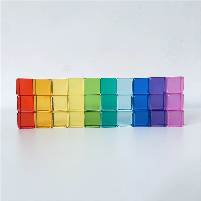 Dutch Wood Houses Lucite Cubes Blocks Rainbow Acrylic Building Blocks