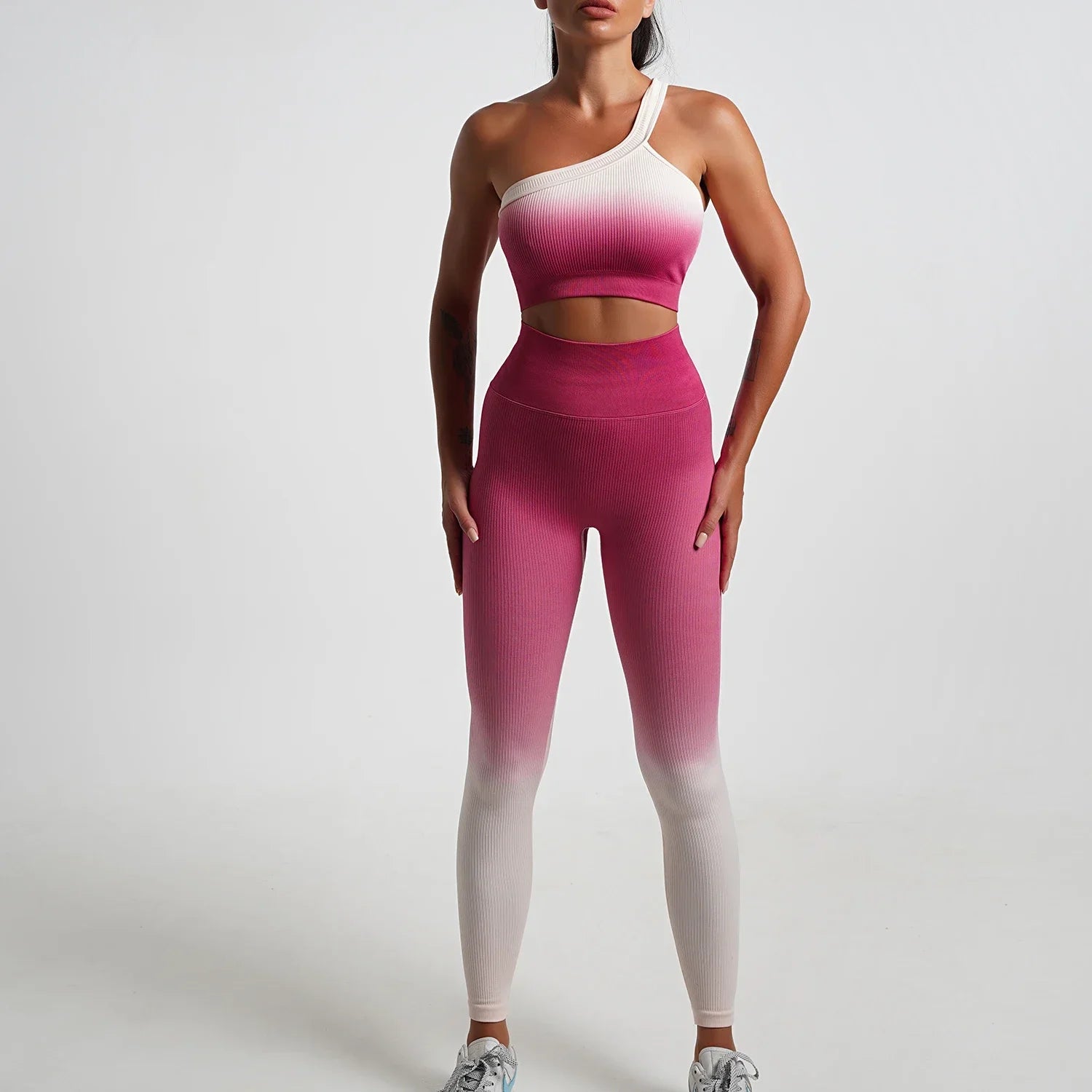 Seamless Gradient Yoga Sets Sports Fitness High Waist Hip-Lifting Pants