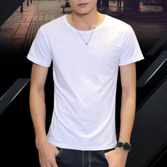 Men's Summer T-Shirt Cotton O-Neck V Neck Solid Color Short Sleeve T-shirt