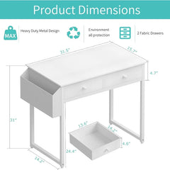 Small White Desk with Drawers - for Bedroom, 32 Inch Home Office Computer Desk, desk table