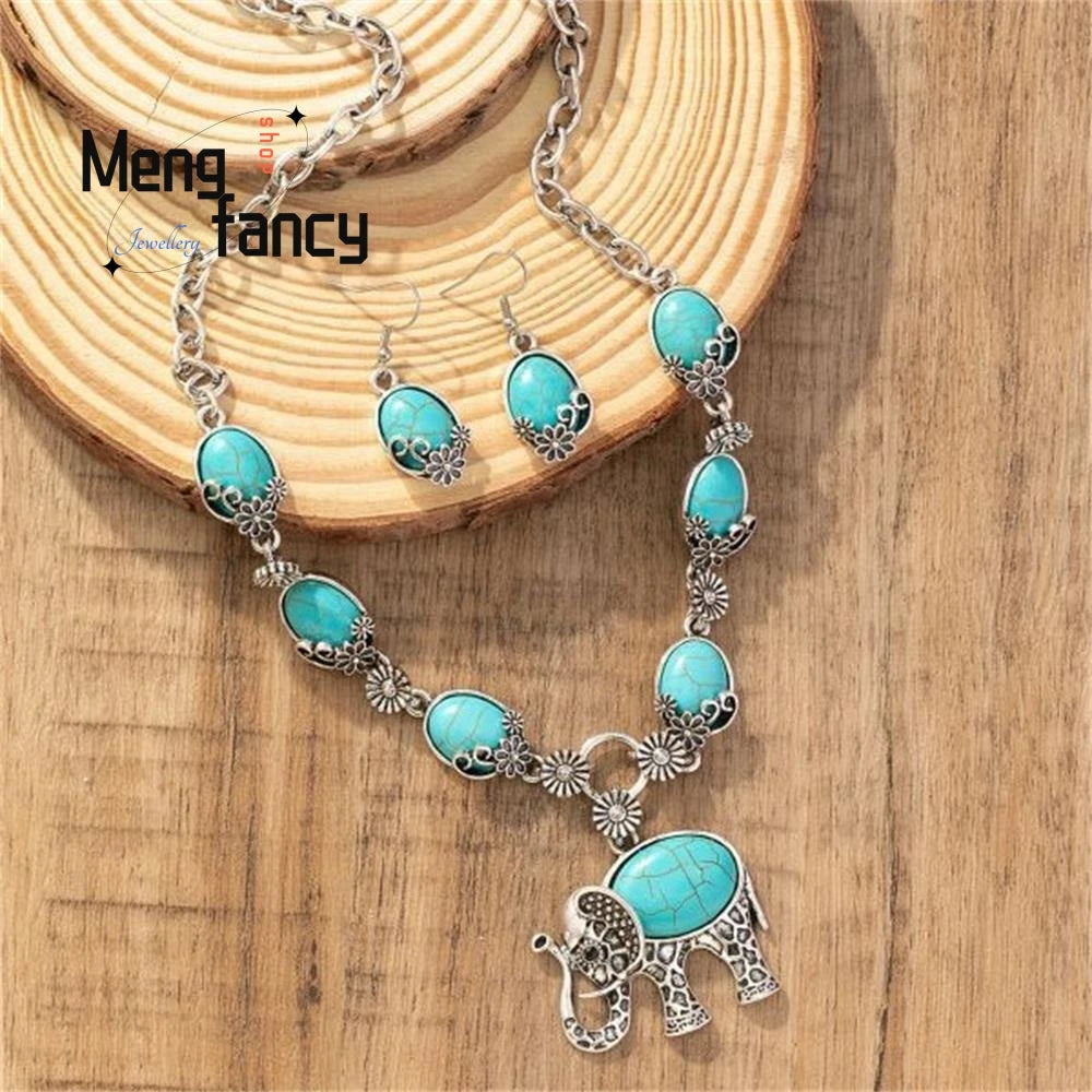 Jewellery Vintage Fashion Elegant  Exquisite Turquoise Pendant Necklace Earrings Holiday Gift