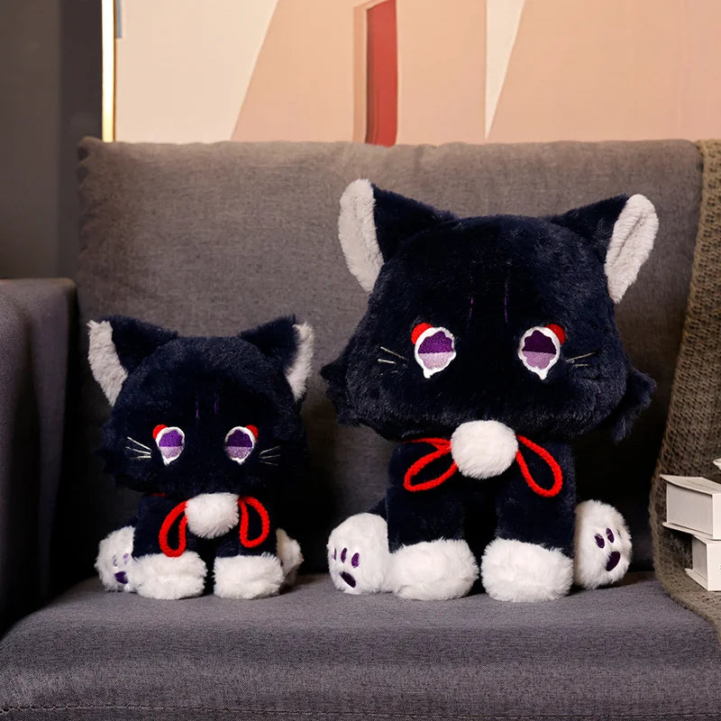 Game Genshin Black Cat Fluffy Impact Wanderer Pet Plush Toy Scaramouche Cat Cosplay Doll Soft Stuffed Pillow