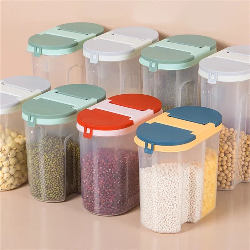 M/L Double Grid Cereals Jar Plastic Food Storage Container