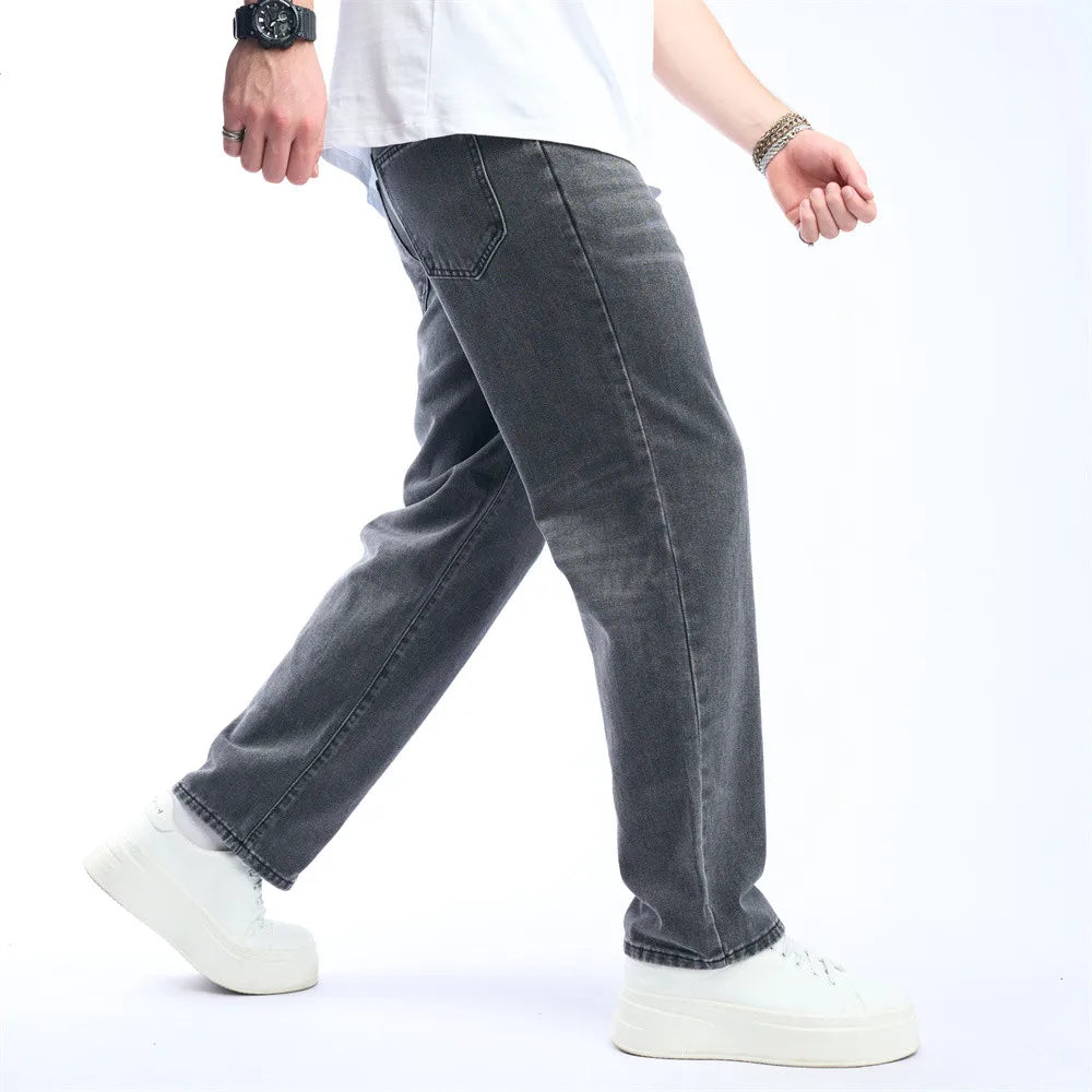 Men Stylish Simple Style Loose Solid Jeans Trousers Streetwear Men's High Quality Straight Casual Denim Pants