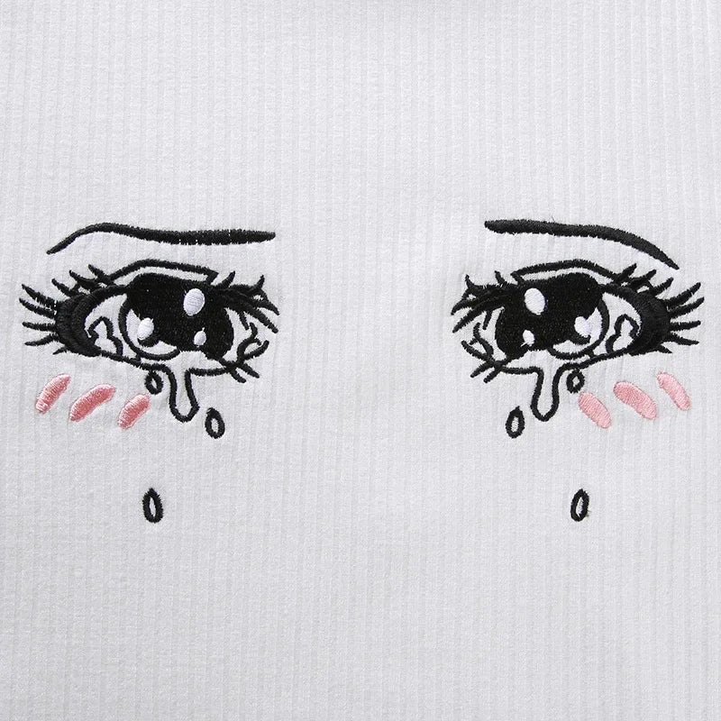 Anime Girls Cosplay Vest Pullovers Cartoon Embroidery Cute Crying Eye Lolita Costume