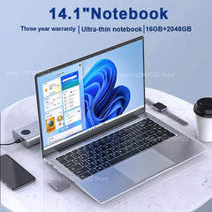 Laptop Computer Windows 11 Pro Ultra Slim Notebook 14.1 Inch Intel Pentium N3700 16GB 1024GB Office Study PC Computer