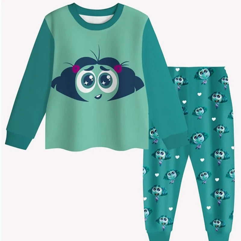 Inside Out 2 Kids Nightwear Cartoon Joy Pajama Sets Long Sleeve Toddler Boys Girls T Shirt Pants