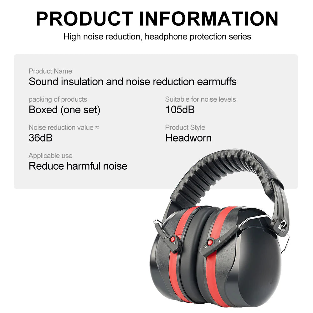 Adjustable Ear Defenders Noise Earmuffs 36db Noise Reduction Hearing Protection Headphones for Hunting Shooting Work Study