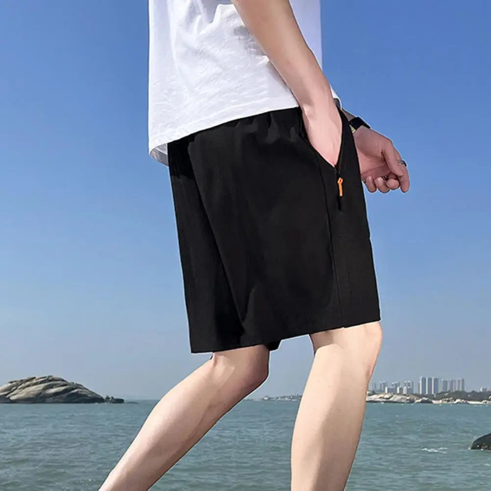 Men Zipper Pocket Shorts Retro Thin Men's Sport  Wear Summer