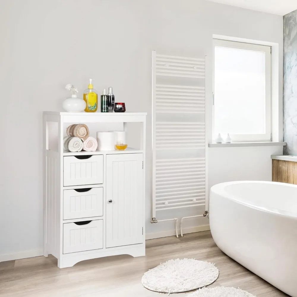 Bathroom Floor Storage Cabinet with 3 Drawers and Adjustable Shelf