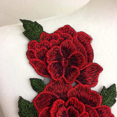 Red Embroidery Rose Flower Sew On Patch Dress