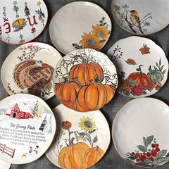 Nordic Ceramic Picnic Plate Hand-painted Pumpkin Dinner Plates