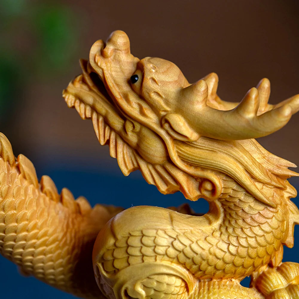 Dragon Protecting the Four Seas - Ornate Wooden Sculpture for Home and Office Art Décor