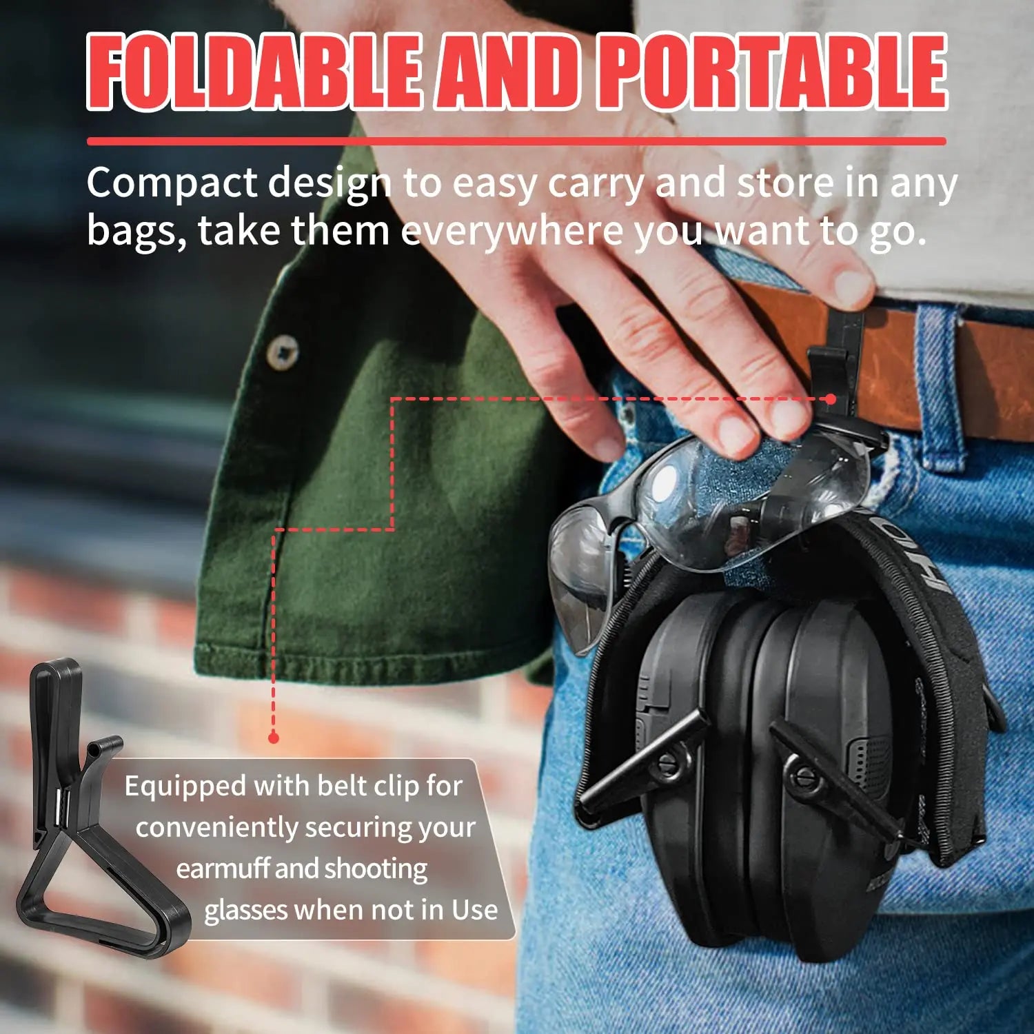 HOCAZOR Electronic Protection Anti-noise Earmuffs Shooting Headset Hunting Headphones Sound Amplification Safety Glasses Set