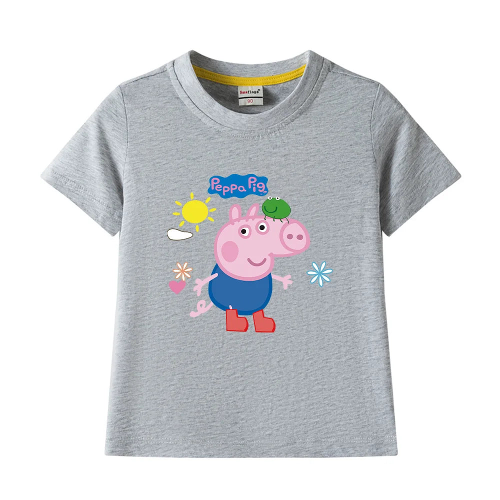 Kids T-shirt Clothes Peppa Pigs Girl Boy Short Sleeve Summer Tee Clothes Tops Cartoon Printing Children Shirt Birthday Gift