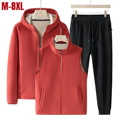 High Quality Men Hoodies + Vests + Pants Suit Lamb Cashmere Winter Thicken Fleece Keep Warm Velour Sport 3 Pieces Sets