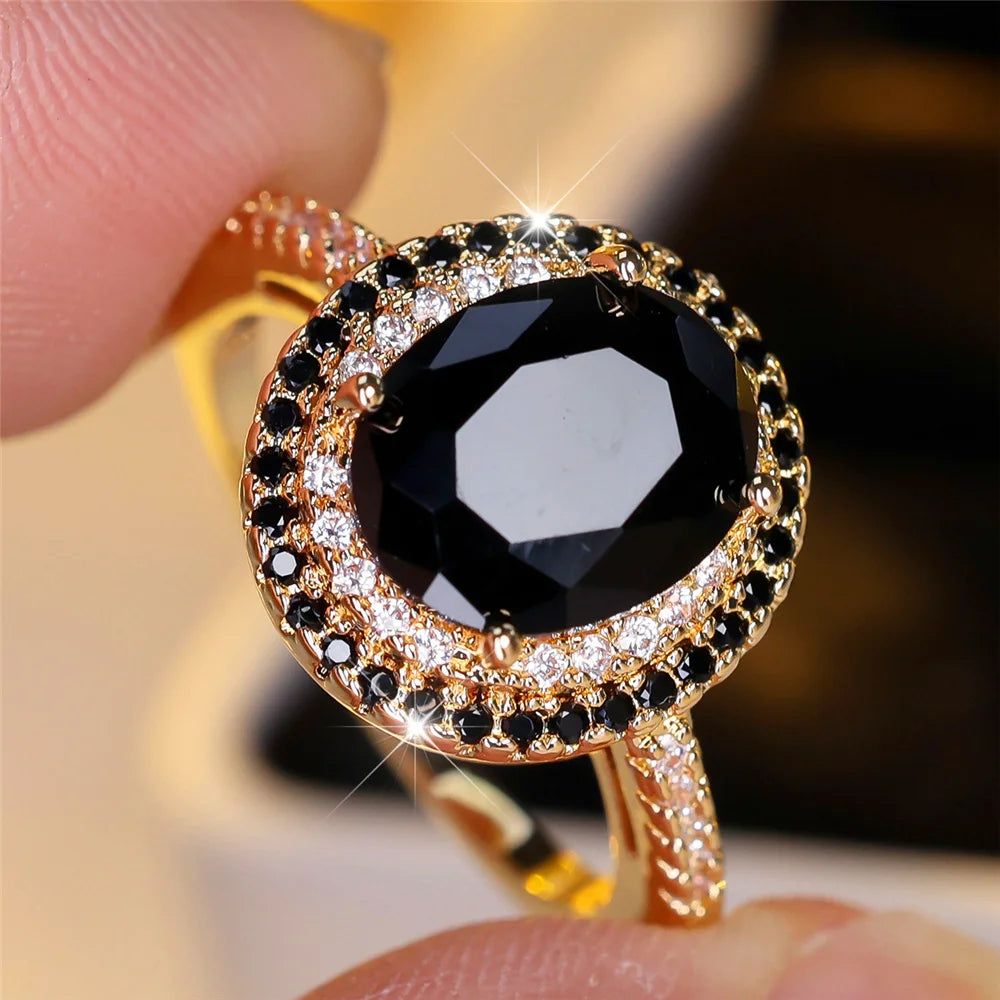 Luxury Black Zircon Stone Oval Rings For Women