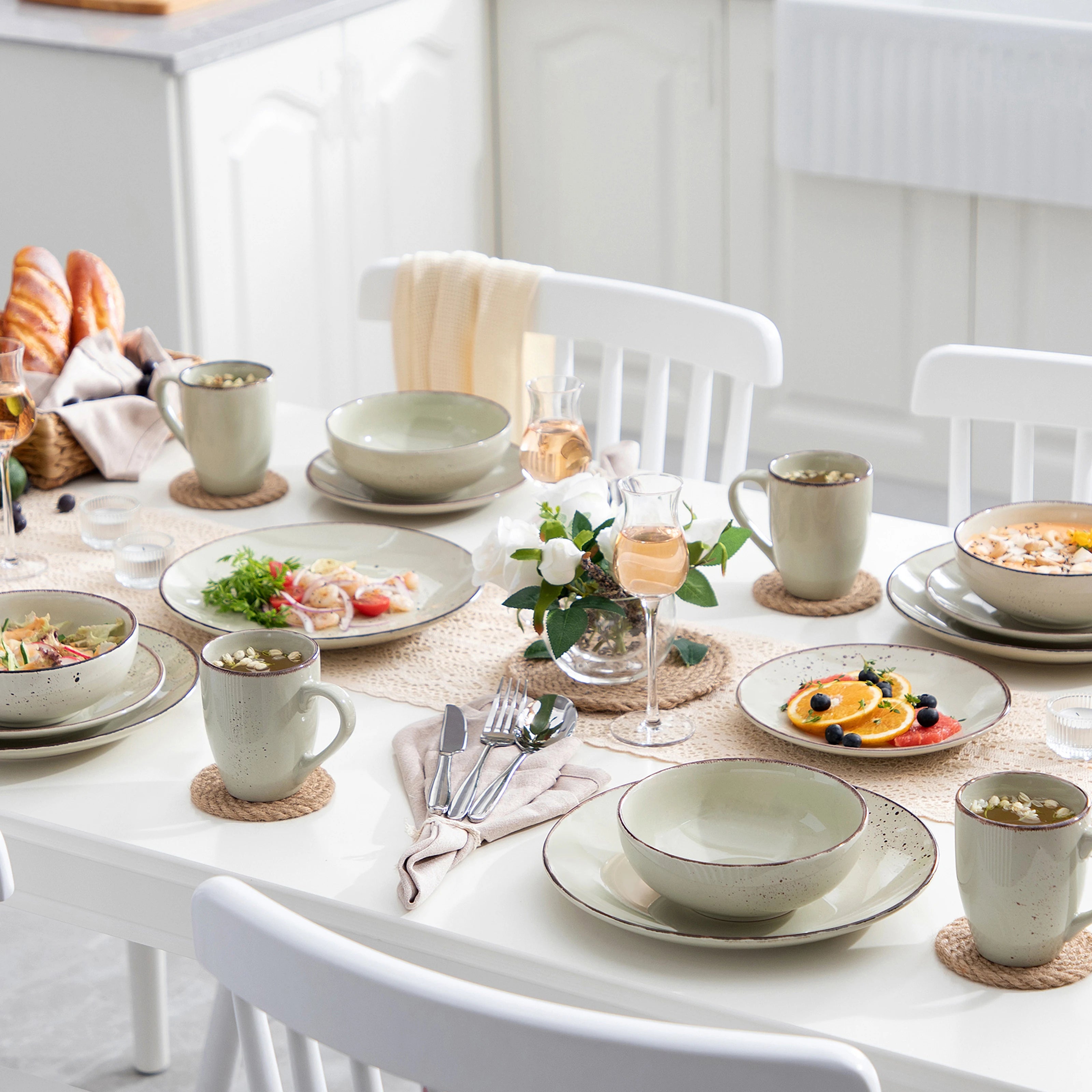Stoneware Ceramic Dinnerware Set with Dinner Plate,Dessert Plate,800ml Bowl, Mug Tableware Set