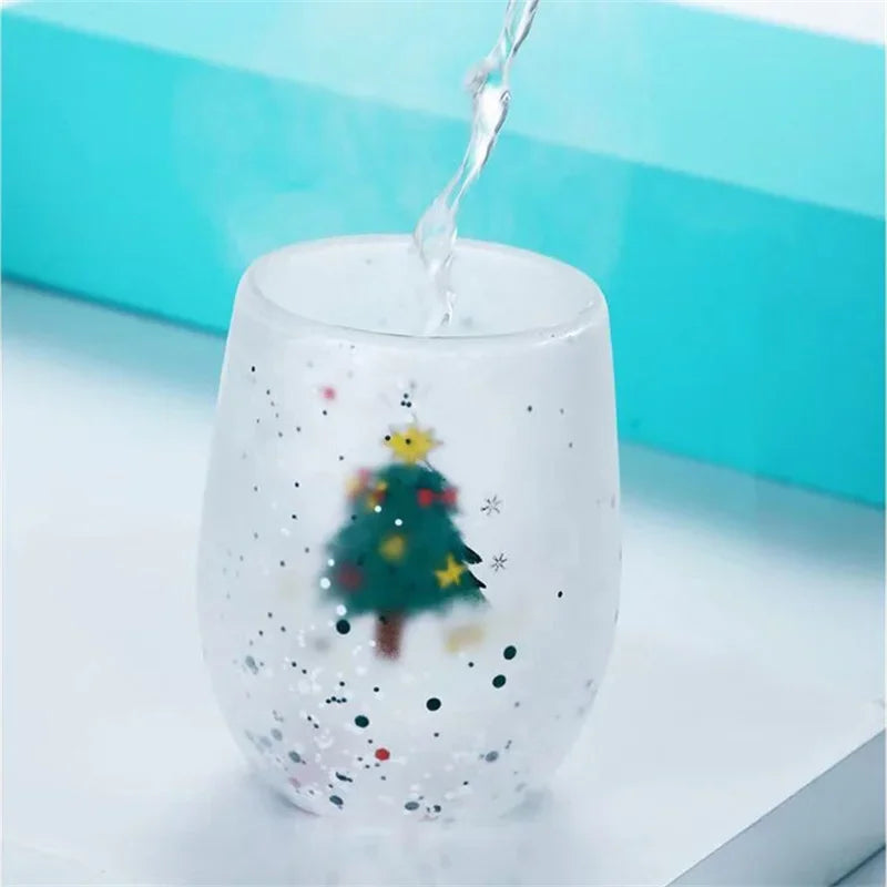 Christmas Double Wall Glass Cup Heat-resistant Water Cup Christmas Gift