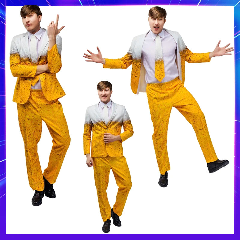 Men's Oktoberfest Suit Costume Adult Bavarian Beer Cosplay Dress Fancy Yellow Carnival Party Fantasia Halloween Role Clothes