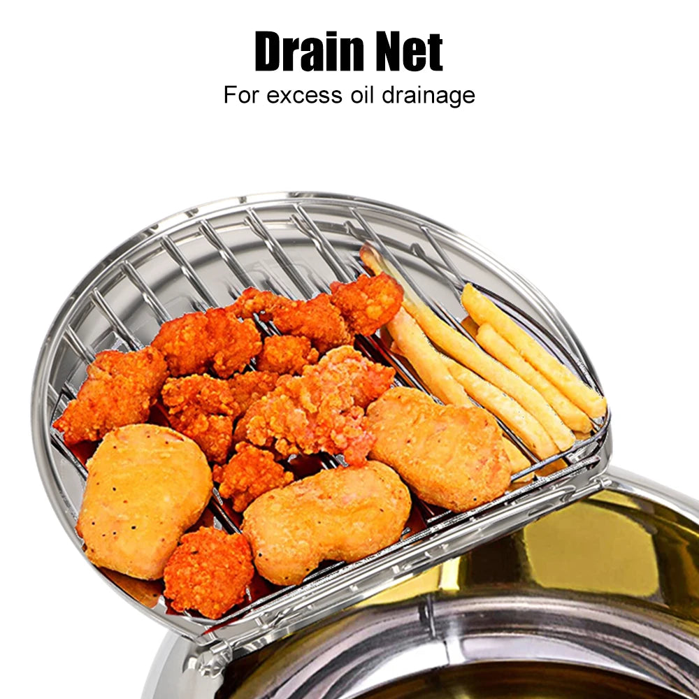 Stainless Steel 2 Handles 2.2L With Thermometer and Lid Tempura Fryer Pan Deep Frying Pot