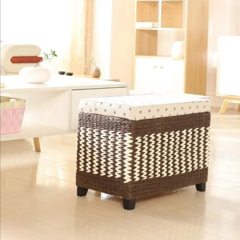 Japanese-style Storage Stool, Woven Storage Step Stool, Rustic Home Foot Stool