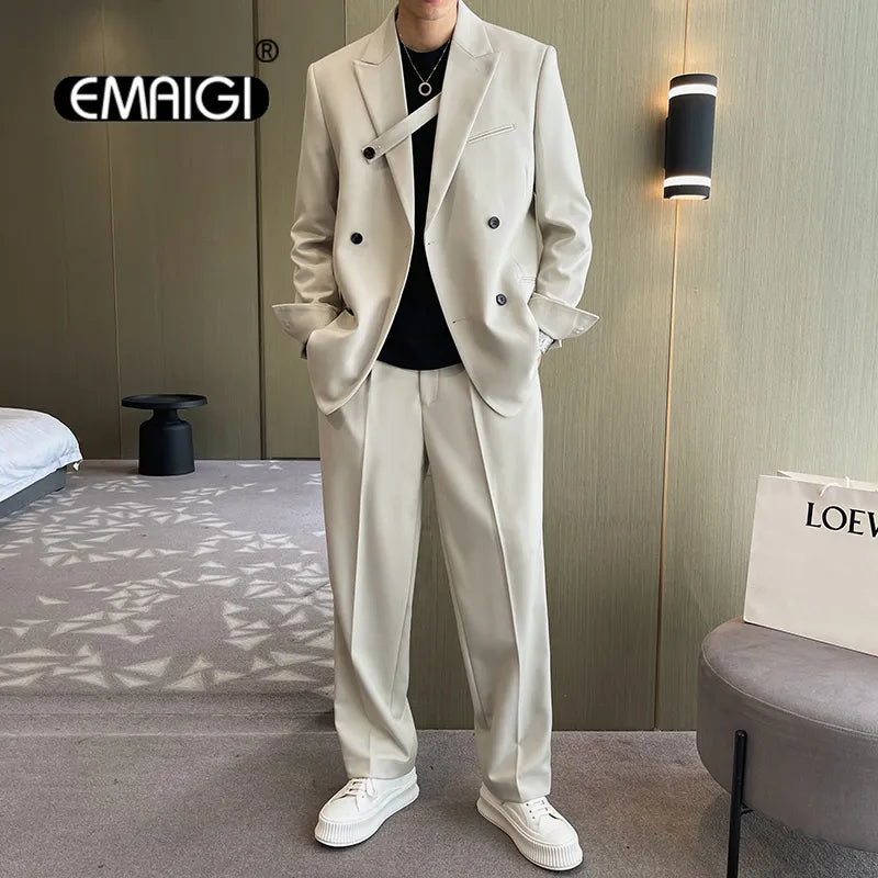 Casual Suits Blazer Wide Leg Pant Male Wedding