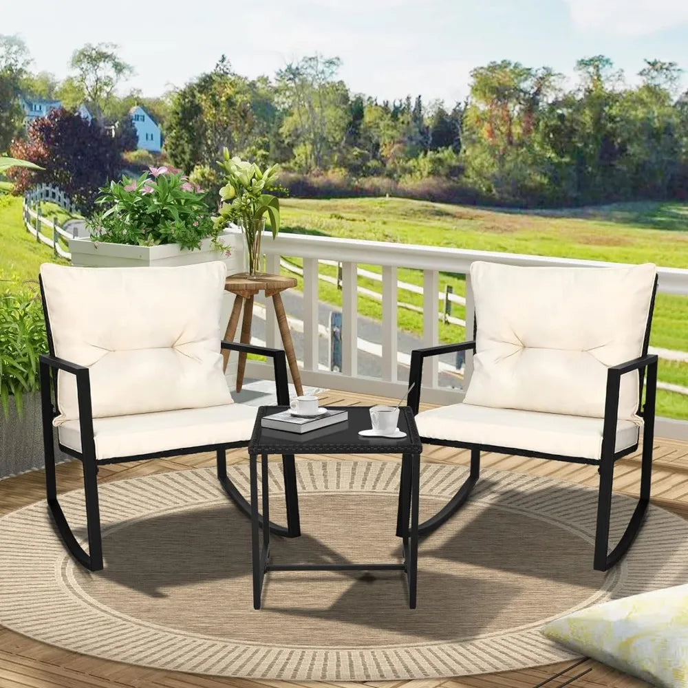 Furniture Porch Chairs Conversation Sets with Glass Coffee Table