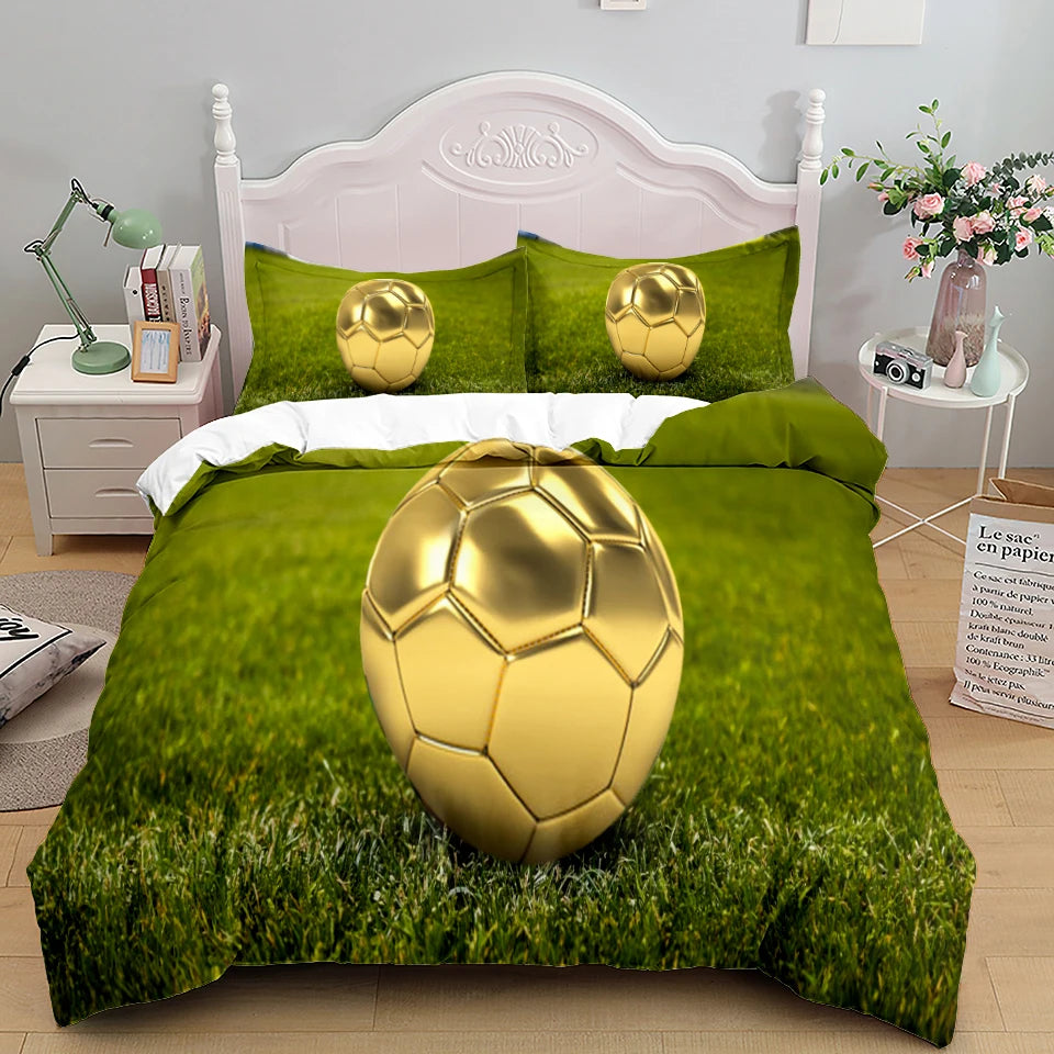 Football Duvet Cover Set 3D Soccer Printed Boys Teens Bedding Set Sports Theme Double Queen King Size