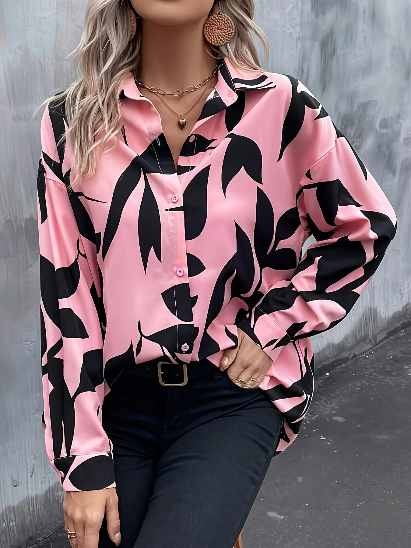 Women Spring Autumn Elegant Shirt Vintage Fashion Print Blouses