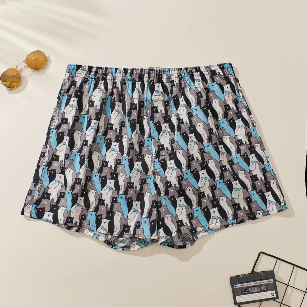 5pcs/Lot Boxer Men Underpants Printed Underwear Man Cotton Loose Woven Men's Family Panties